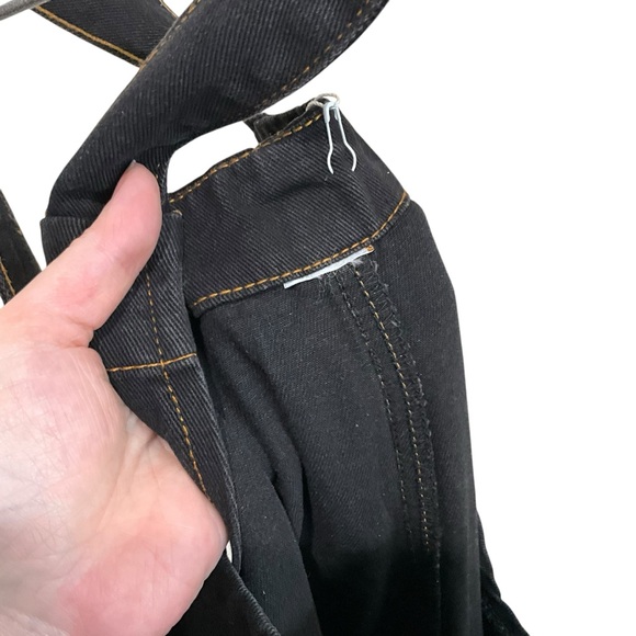 OMYCHIC Flower Club Loose Relaxed Fit Black Denim Overalls Pockets - Picture 13 of 13